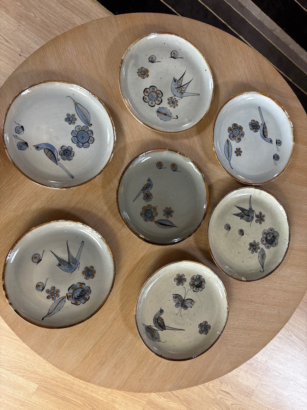 Ken Edwards Mexican Tonala Pottery Dinner Plates - Set of 7