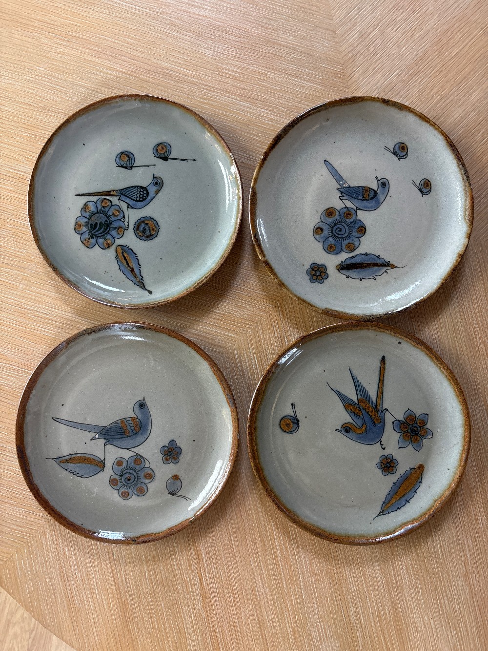 Ken Edwards Mexican Tonala Pottery Salad Plates - Set of 4