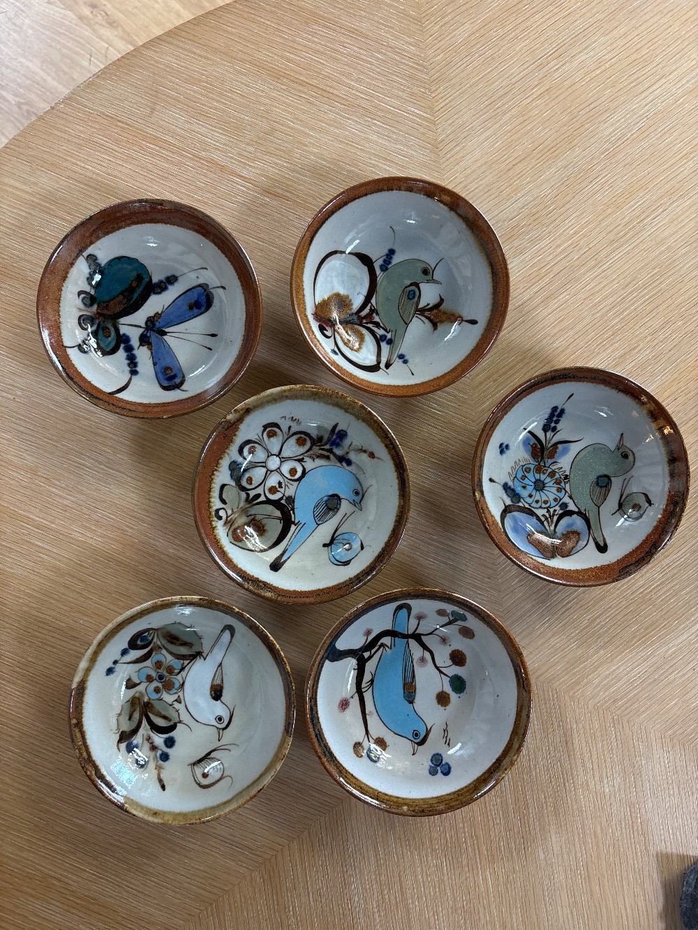 Ken Edwards Mexican Tonala Pottery Fruit Bowl - Set of 6