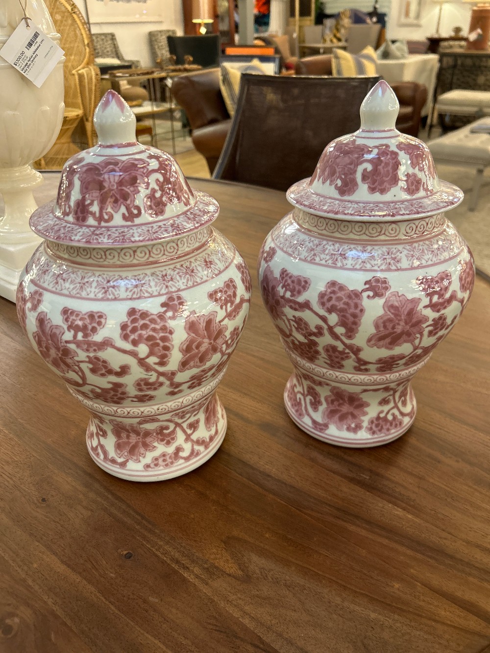 Red & White Ginger Jars, Pair