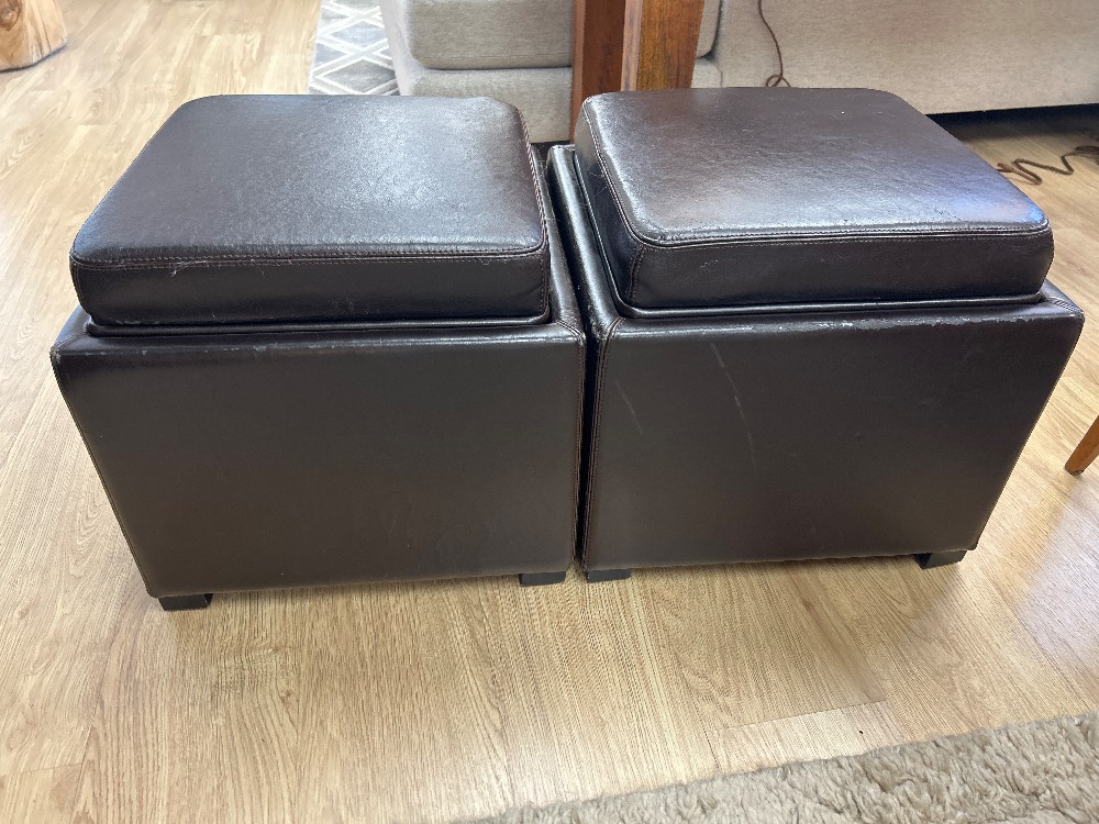 Walter E. Smithe Flip Top Tray Storage Ottomans, Pair