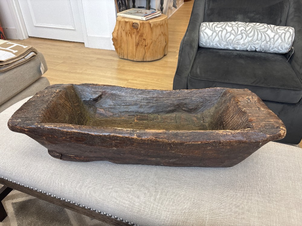 Large Rustic Carved Wood Canoe Bowl