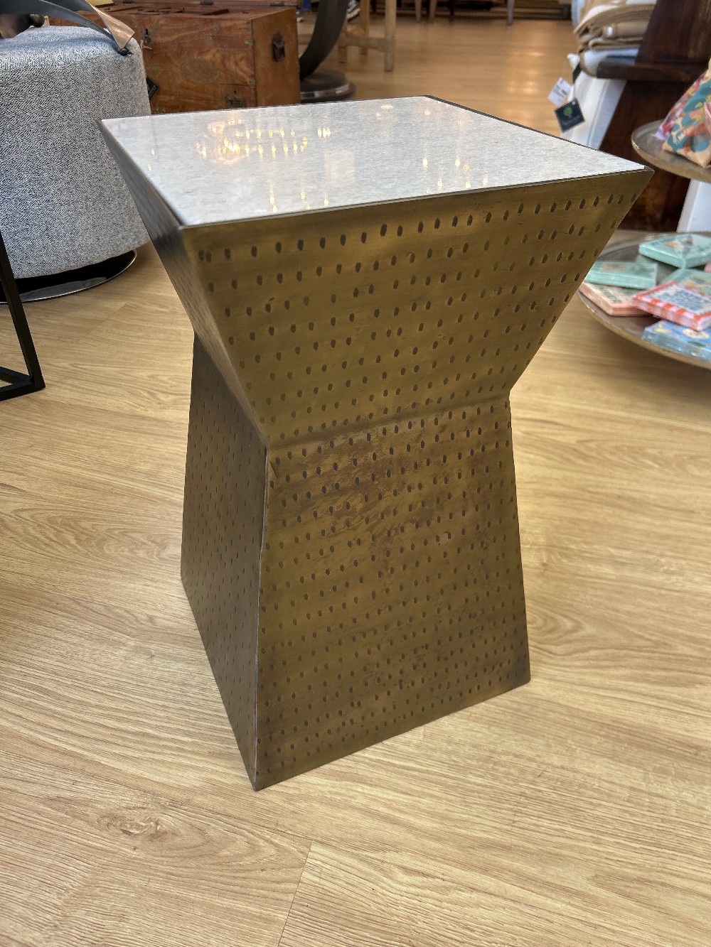 Butler Asheville Marble Top Hammered Brass Side Table