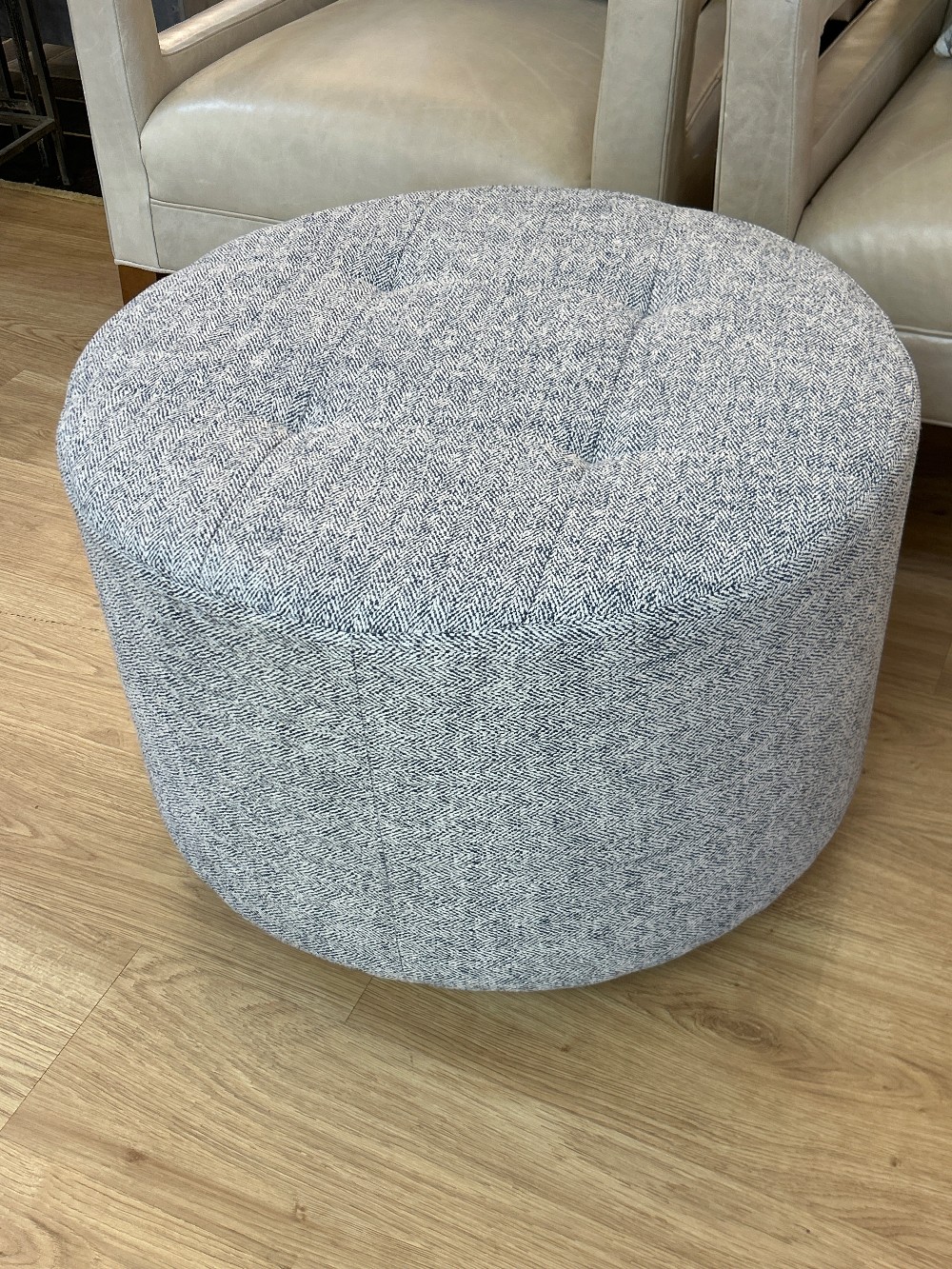Round Herringbone Swivel Ottoman