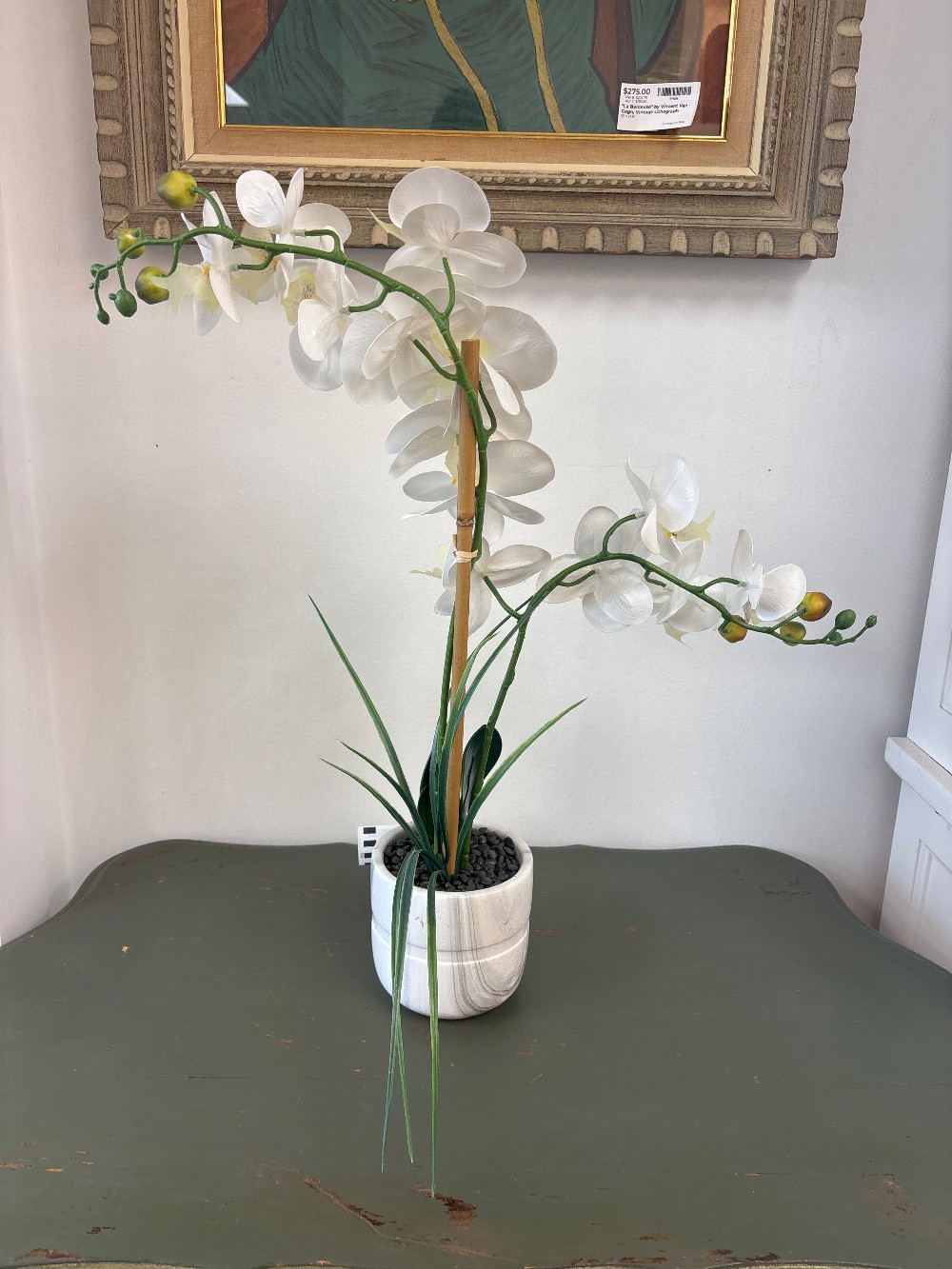Faux White Orchid in Planter
