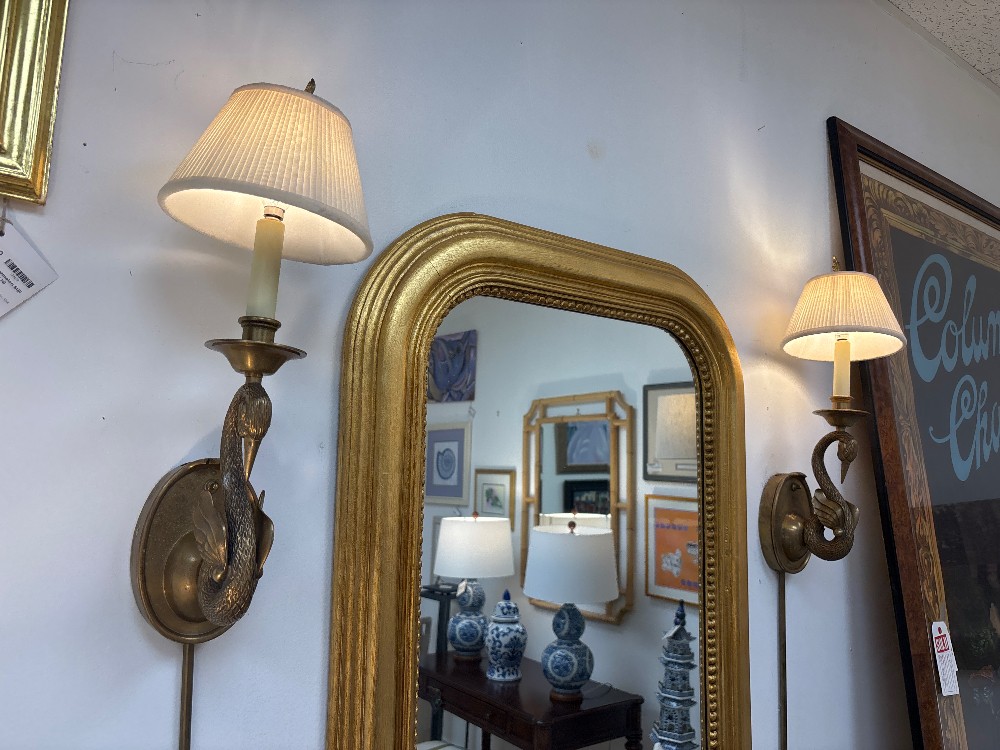Chapman Bronze Swan Wall Sconces, Pair