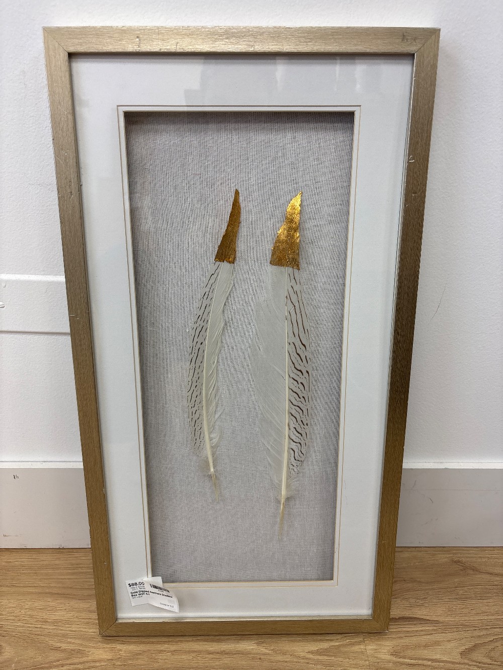 Gold Dipped Feathers Shadow Box Wall Art
