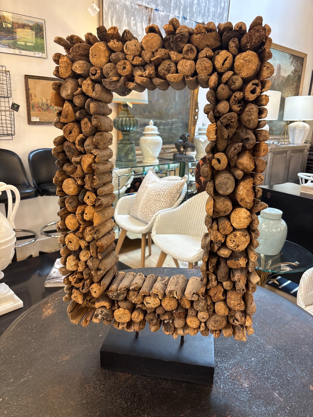 Contemporary Reclaimed Wood Sculpture on Stand