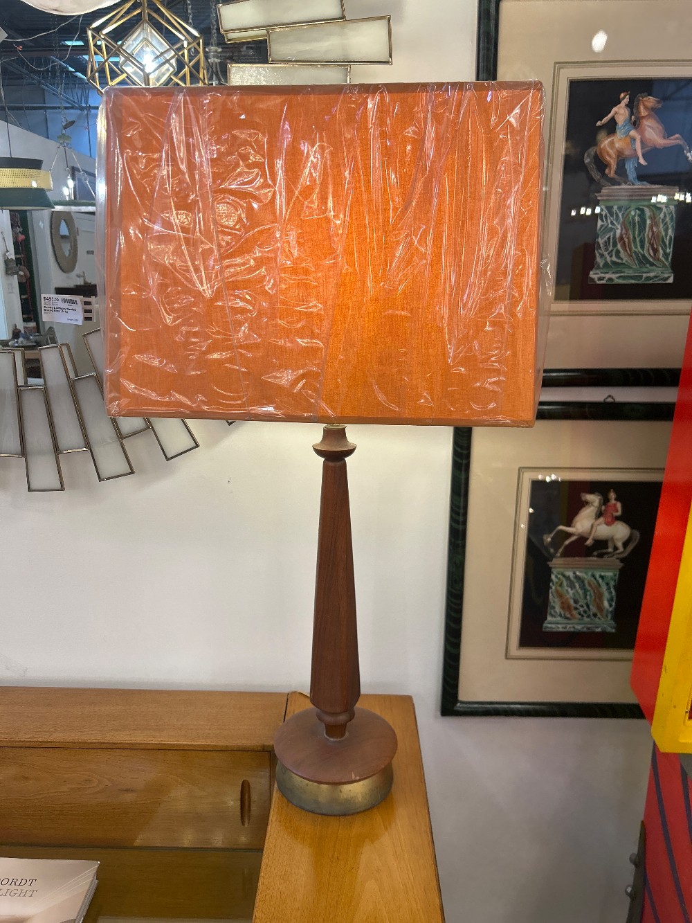 Vintage Mid-Century Turned Walnut Brass Base Lamp