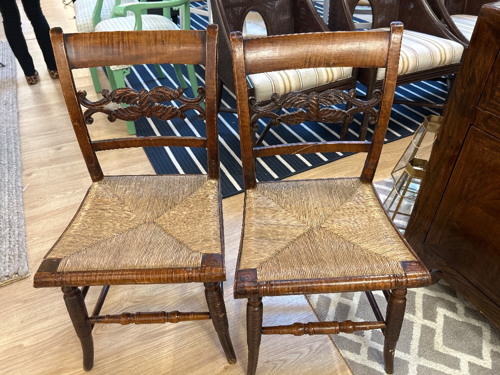 Antique Hitchcock Style Rush Seat Chairs, Pair (As Is)