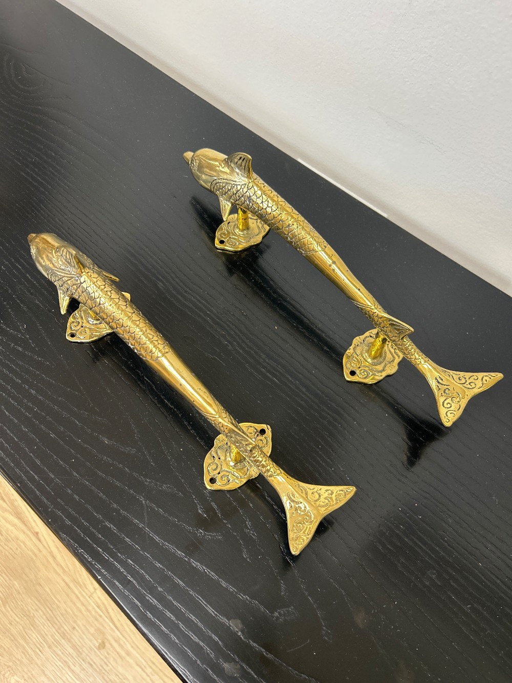 Brass Dolphin Door Pull Hardware, Pair