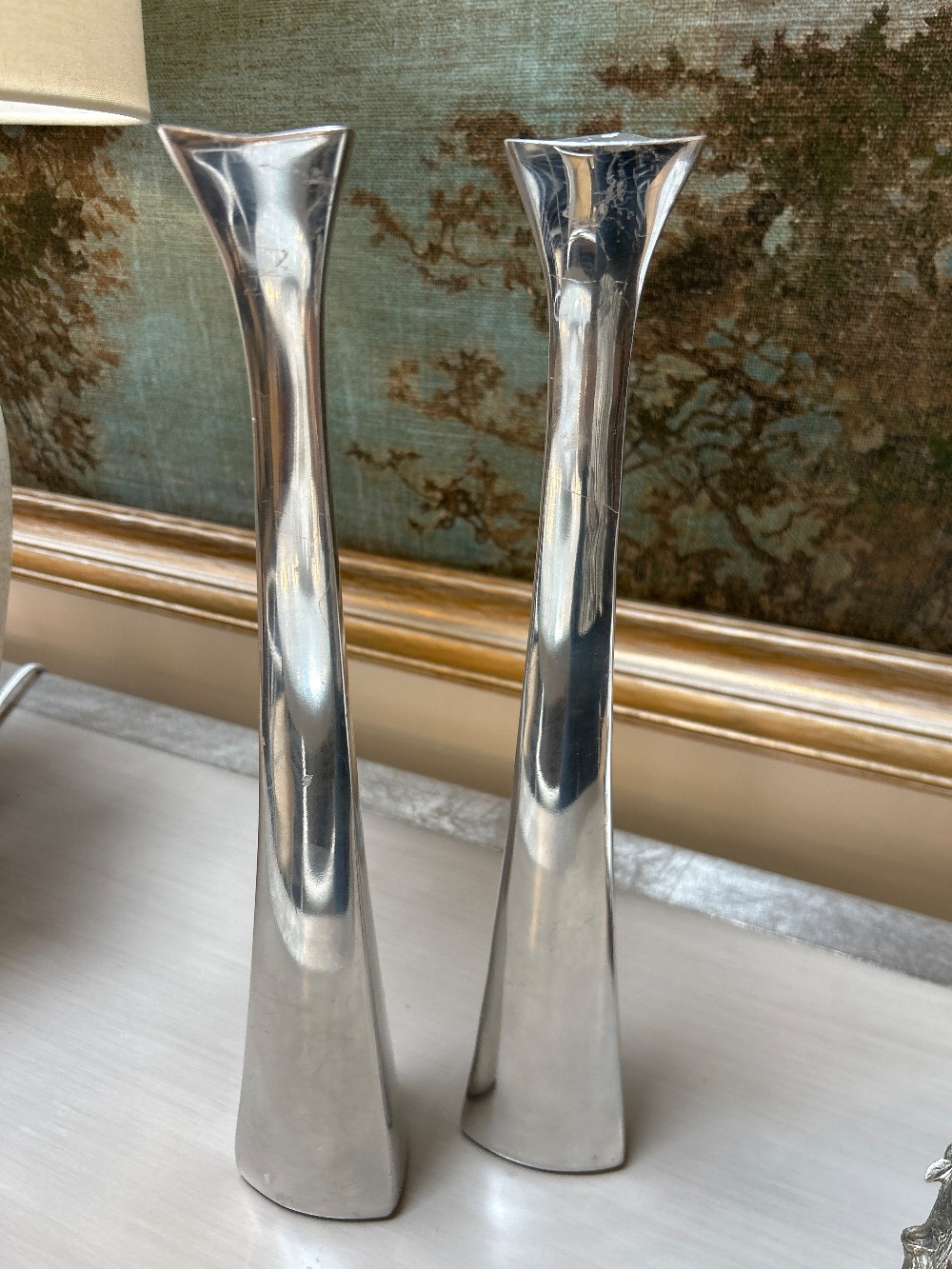 Nambe Tapered Metal Candlesticks, Pair