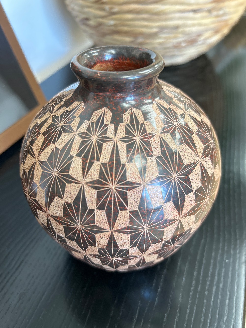 Miguel Angel Calero Etched Ceramic Vase, Signed