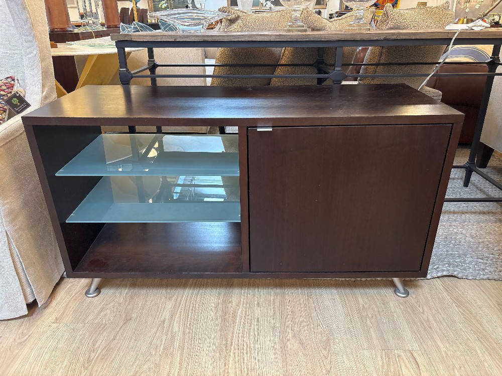 Contemporary Media Cabinet with Glass Shelves