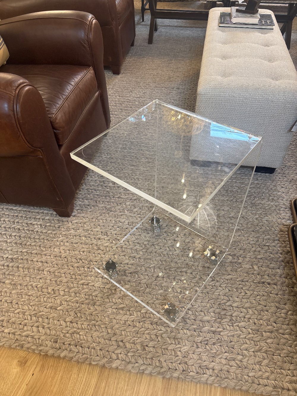 Acrylic C-Shape Side Table on Wheels
