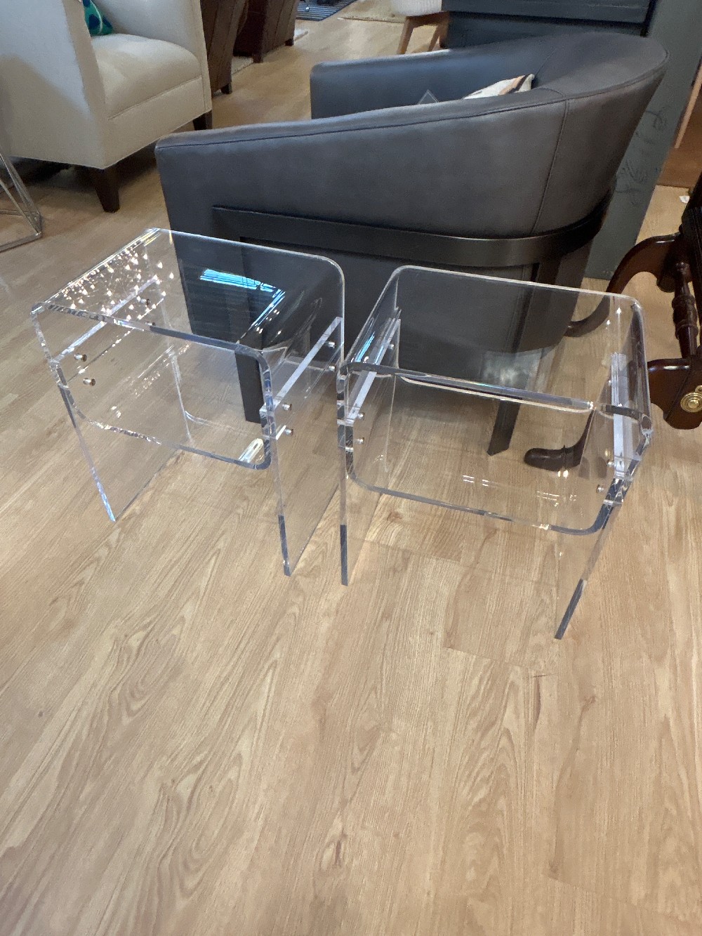 Acrylic 2-Tier Side Tables, Pair