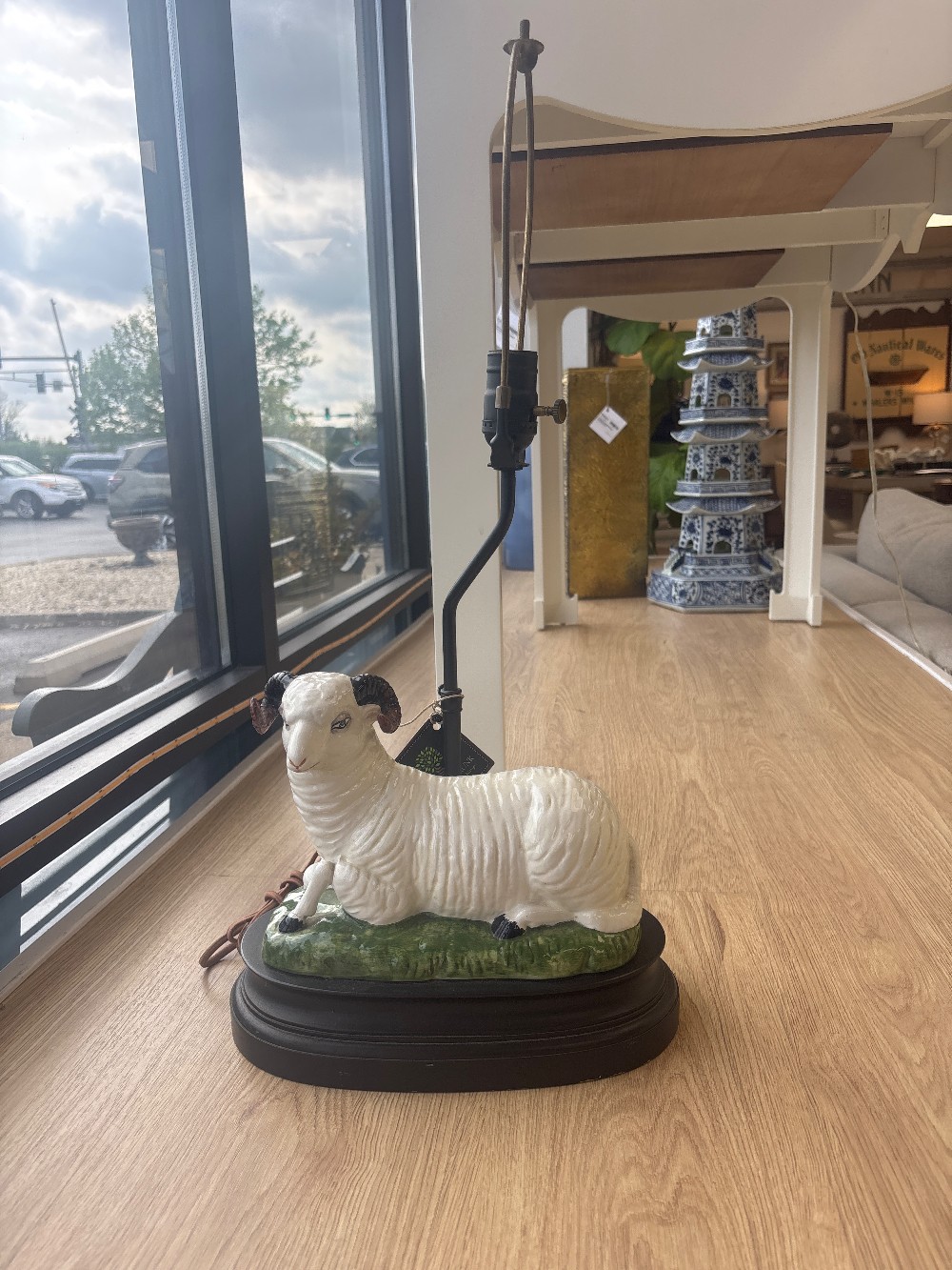 Vintage Porcelain Ram Table Lamp (As Is)