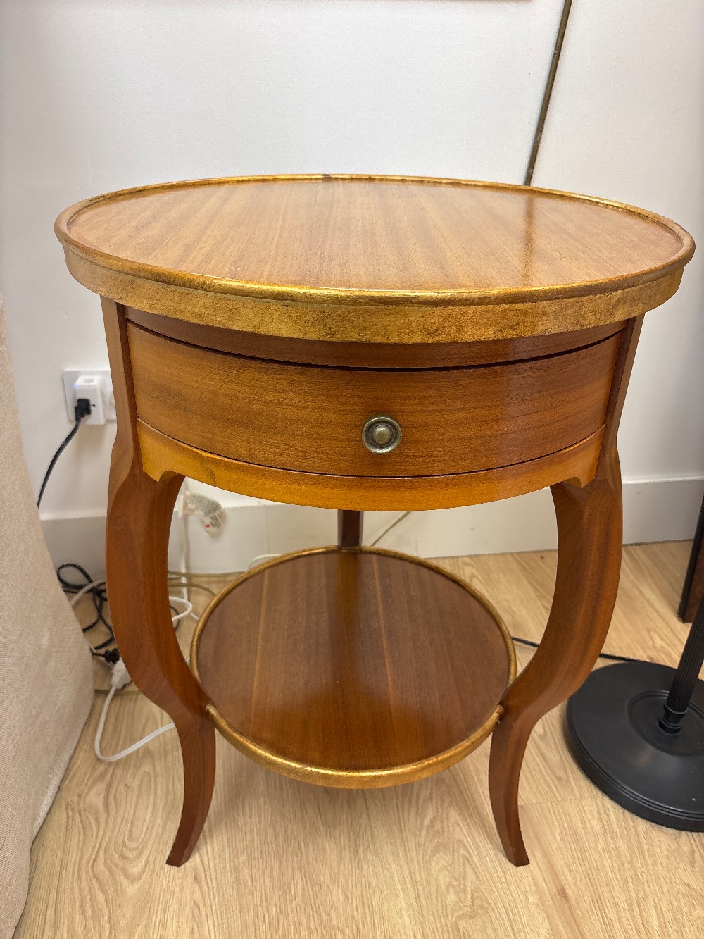 Round Gilt Edge Mahogany Side Table with Drawer