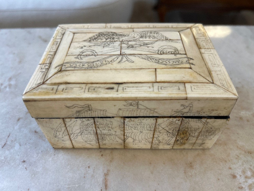 Vintage Federal Carved Bone Scrimshaw Box