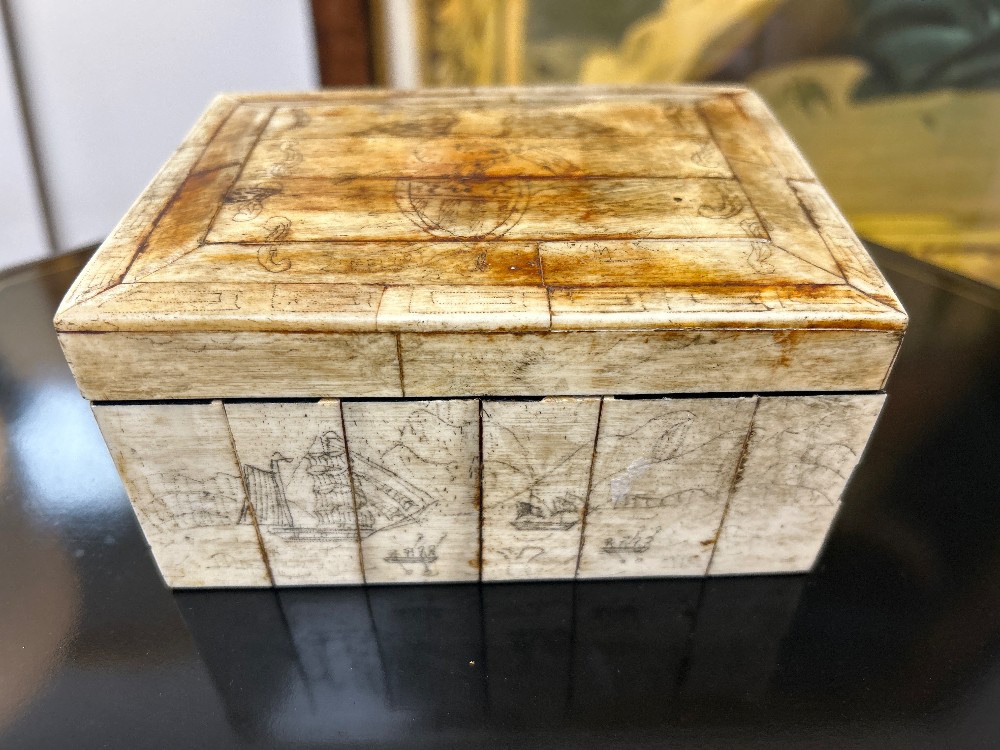 Vintage Federal Carved Bone Scrimshaw Box