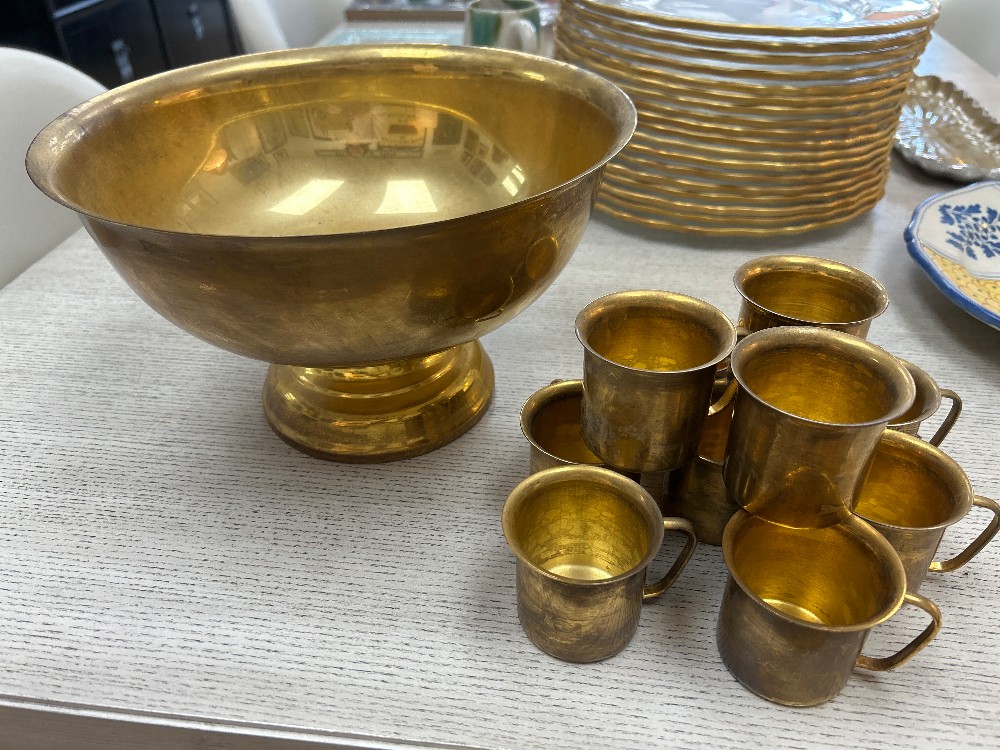 Vintage Gold Plated Punch Bowl & 10 Cups