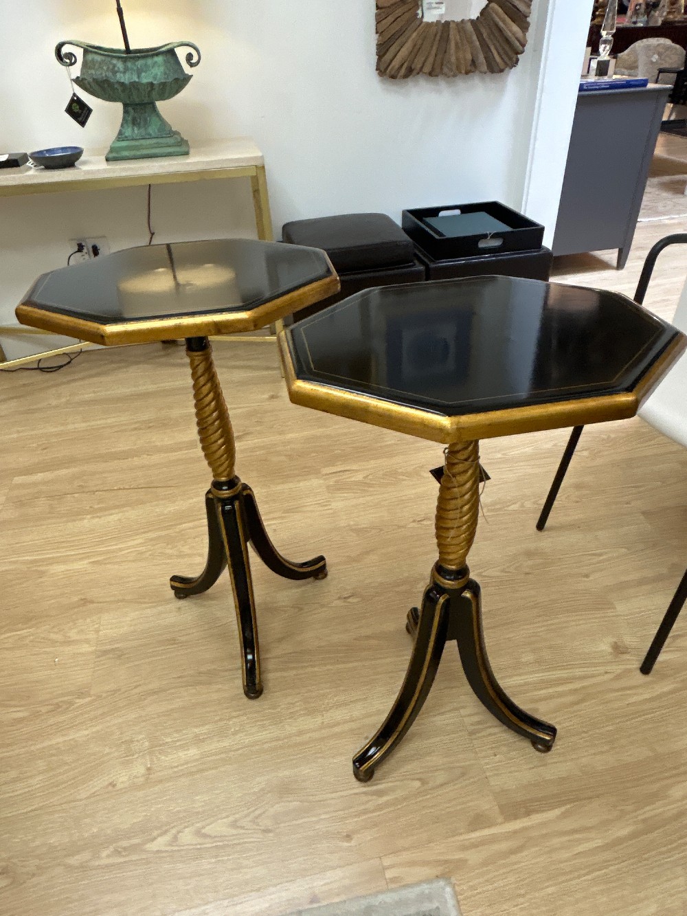 Neoclassical Ebonized Gilt Georgian Side Tables, Pair