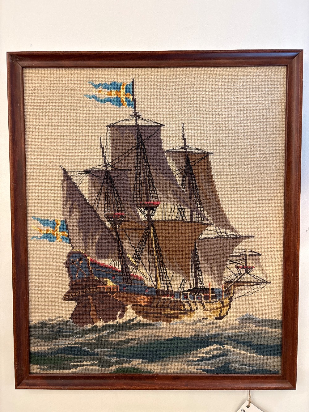 Vintage Needlepoint Ship at Sea Artwork