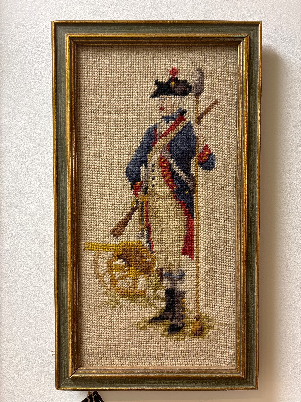 Vintage Colonial Soldier Needlepoint Artwork