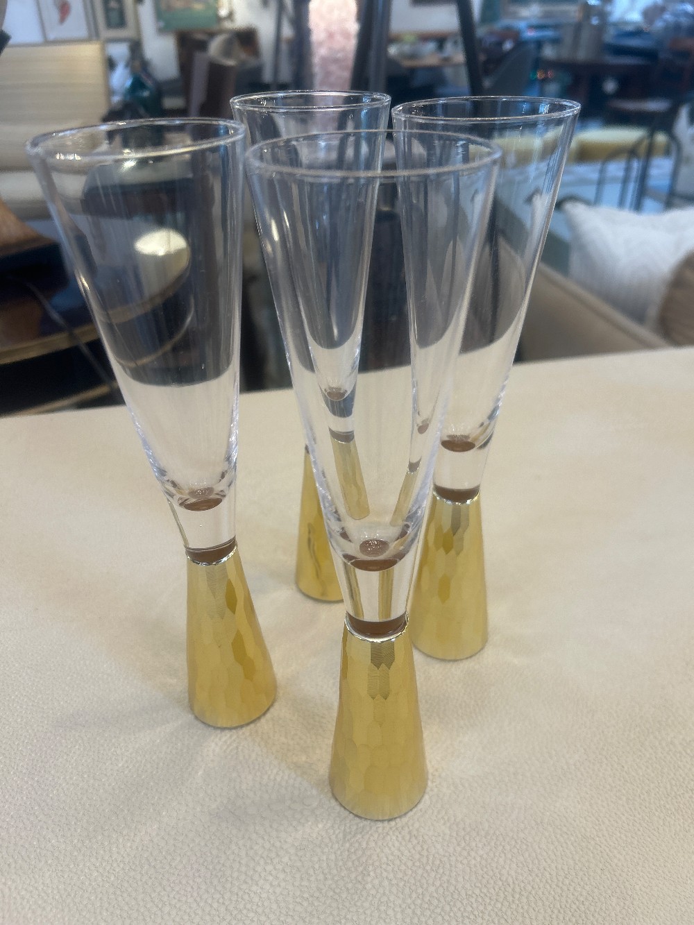 8 Oak Lane Hammered Gold Champagne Flutes, Set of 4
