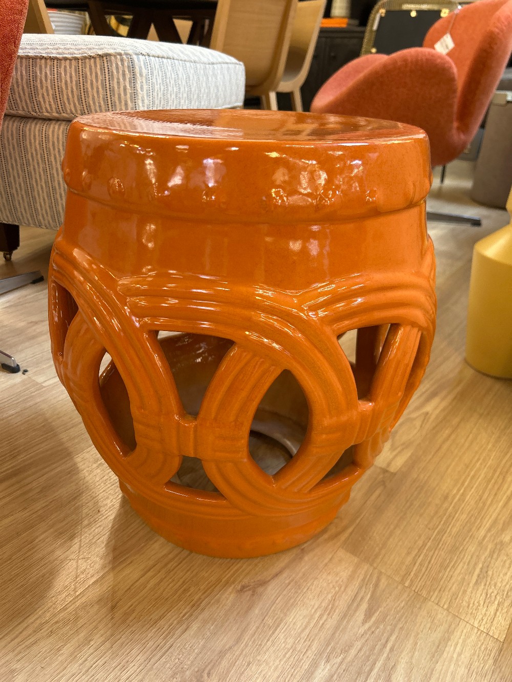 Orange Porcelain Lattice Garden Stool