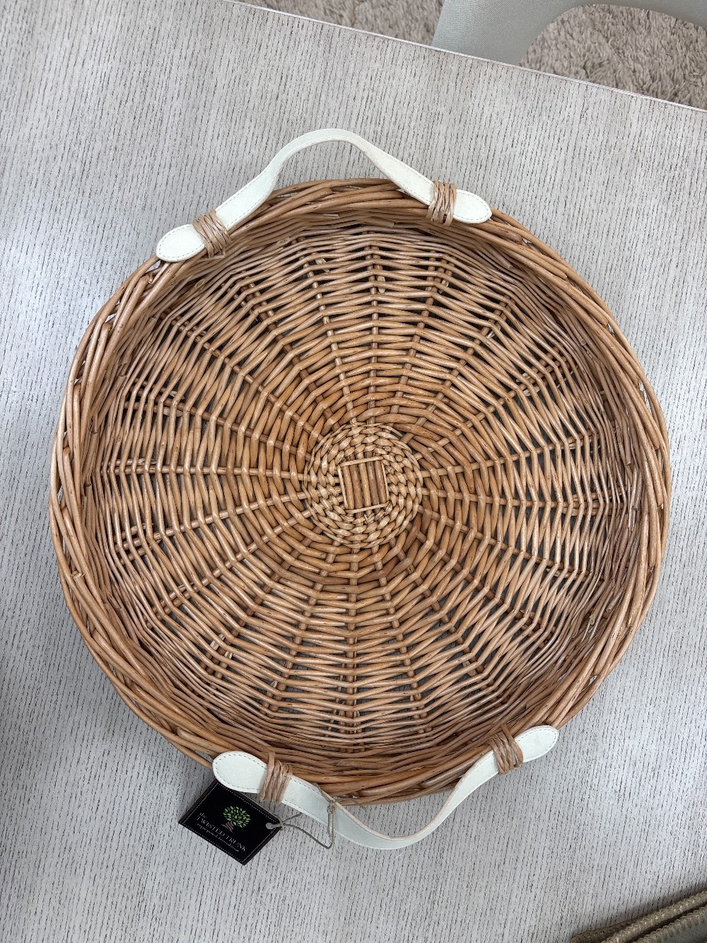 Two's Company Round Wicker Tray with Handles
