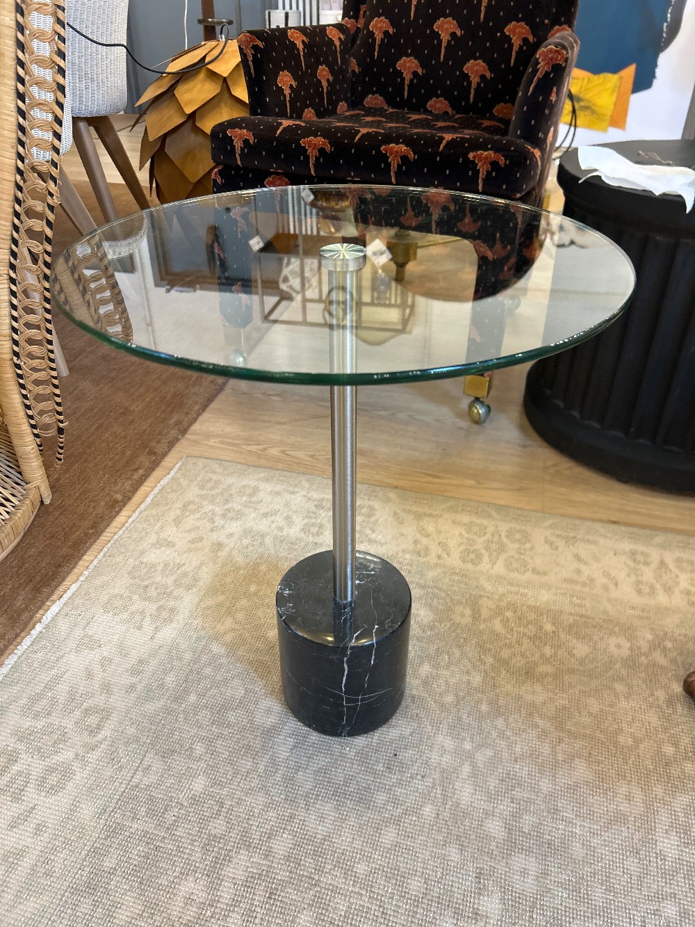 Modern Glass Top Marble Base Side Table
