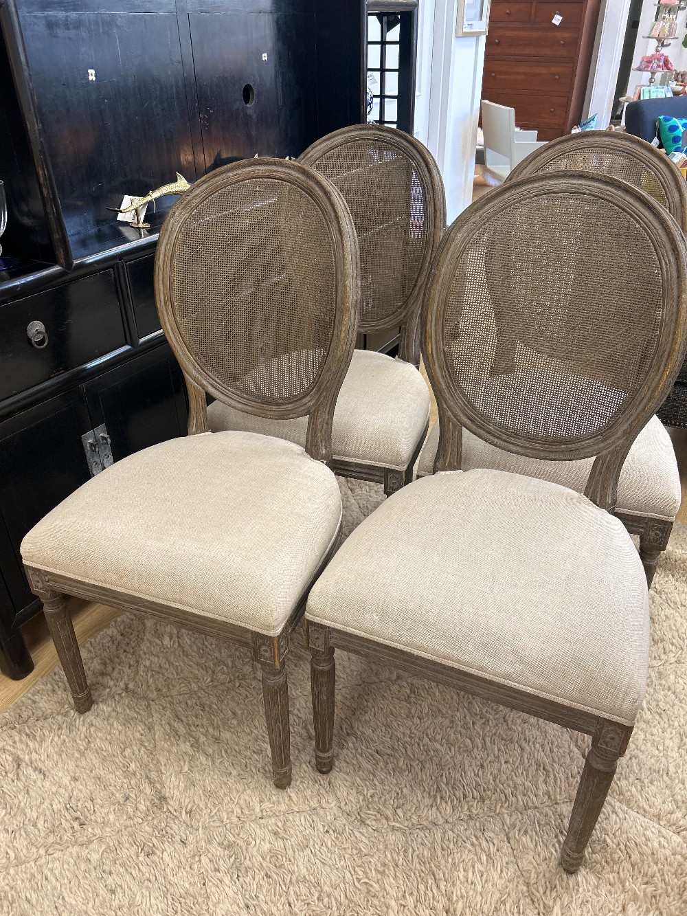 Restoration Hardware French Cane Dining Chairs, Set of 4