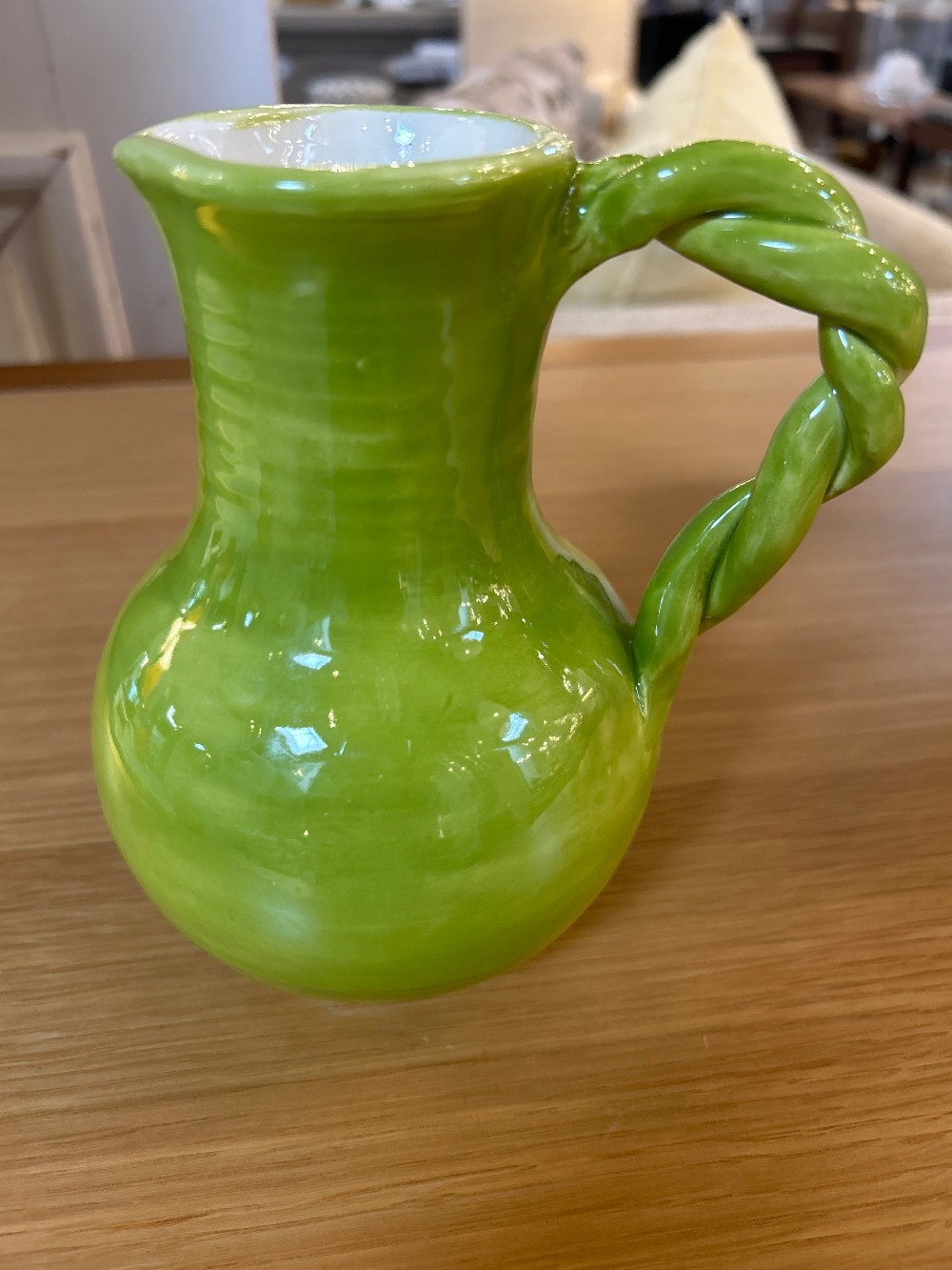 Glazed Ceramic Twist Handle Pottery Pitcher