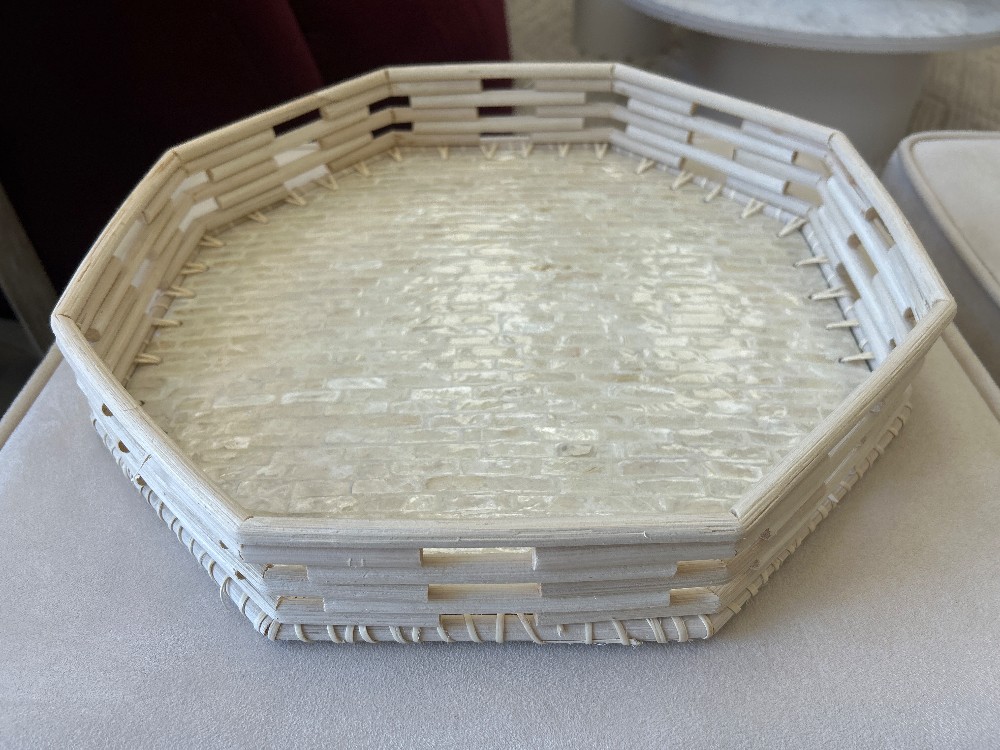 Octagonal Pieced Wood Mother of Pearl Tray