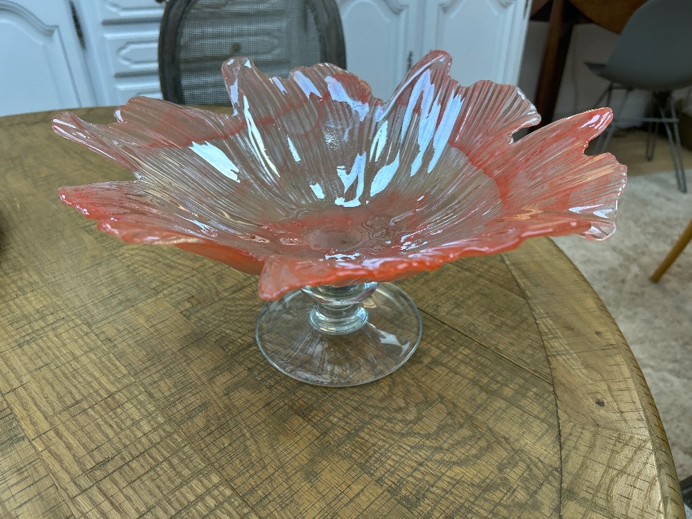 Murano Hand Blown Sculpted Floral Pedestal Bowl
