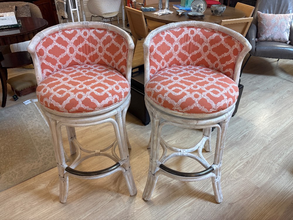 Frontgate Bali Woven Rattan Swivel Bar Stools, Pair