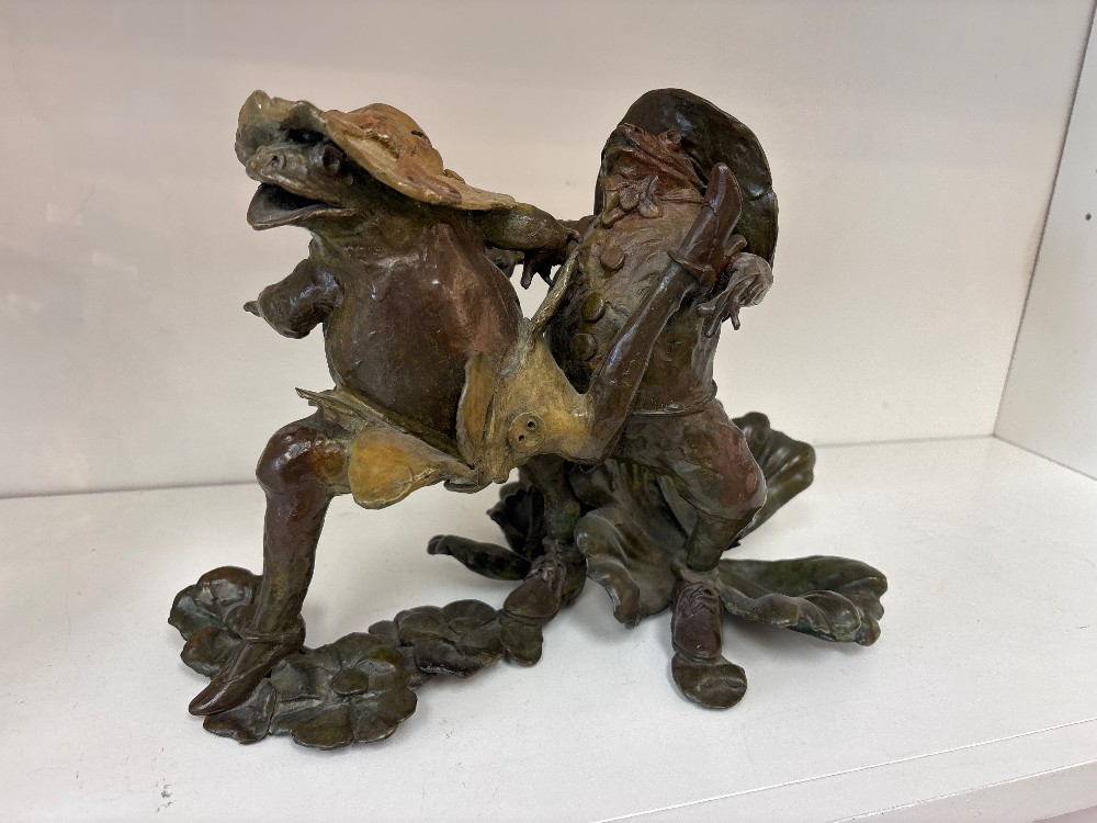 Dancing Frogs Bronze Sculpture, Signed