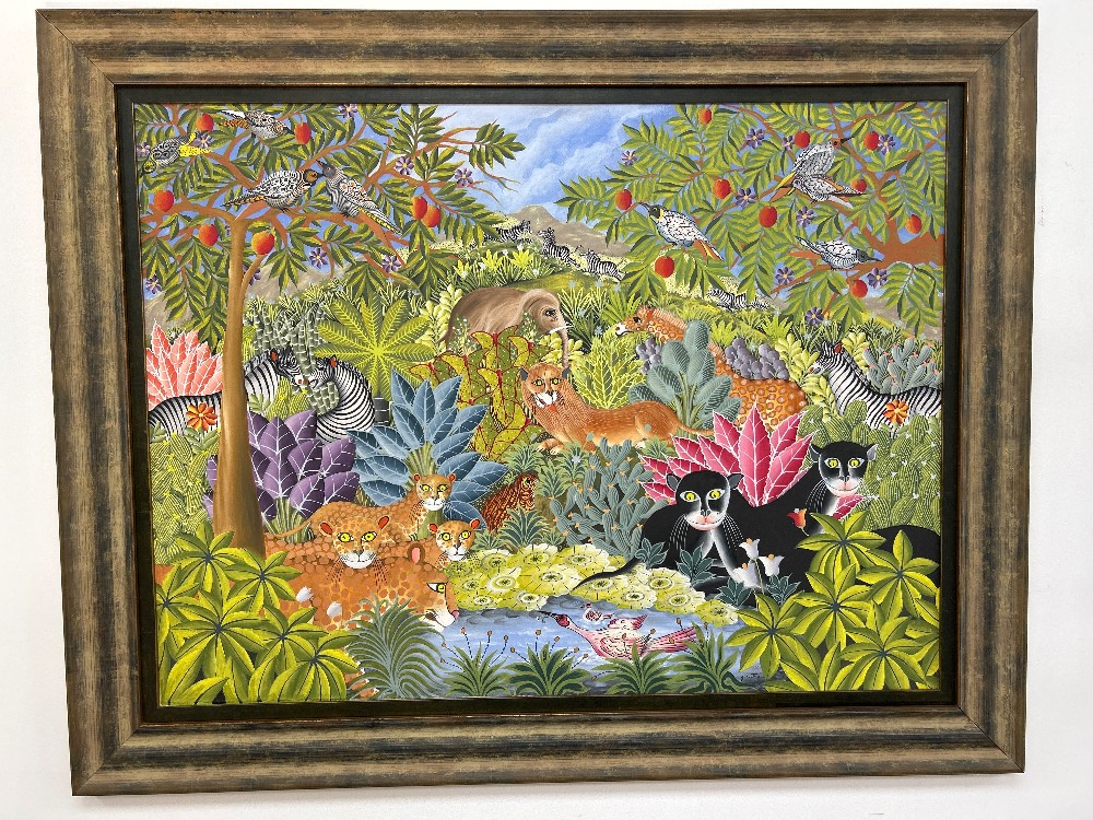Haitian Jungle Scene by Gabriel Coutard, Painting, Signed