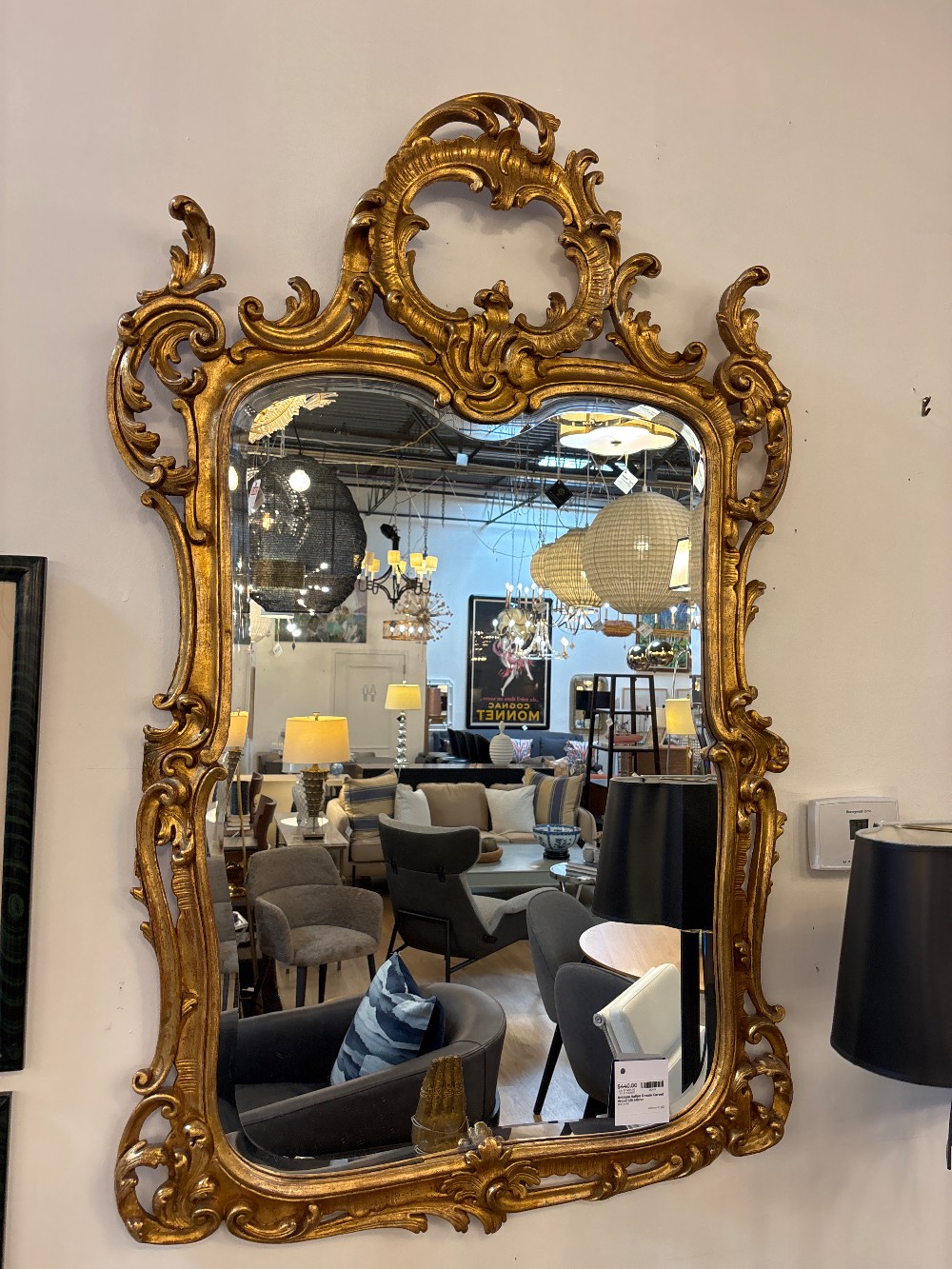 Antique Italian Ornate Carved Wood Gilt Mirror