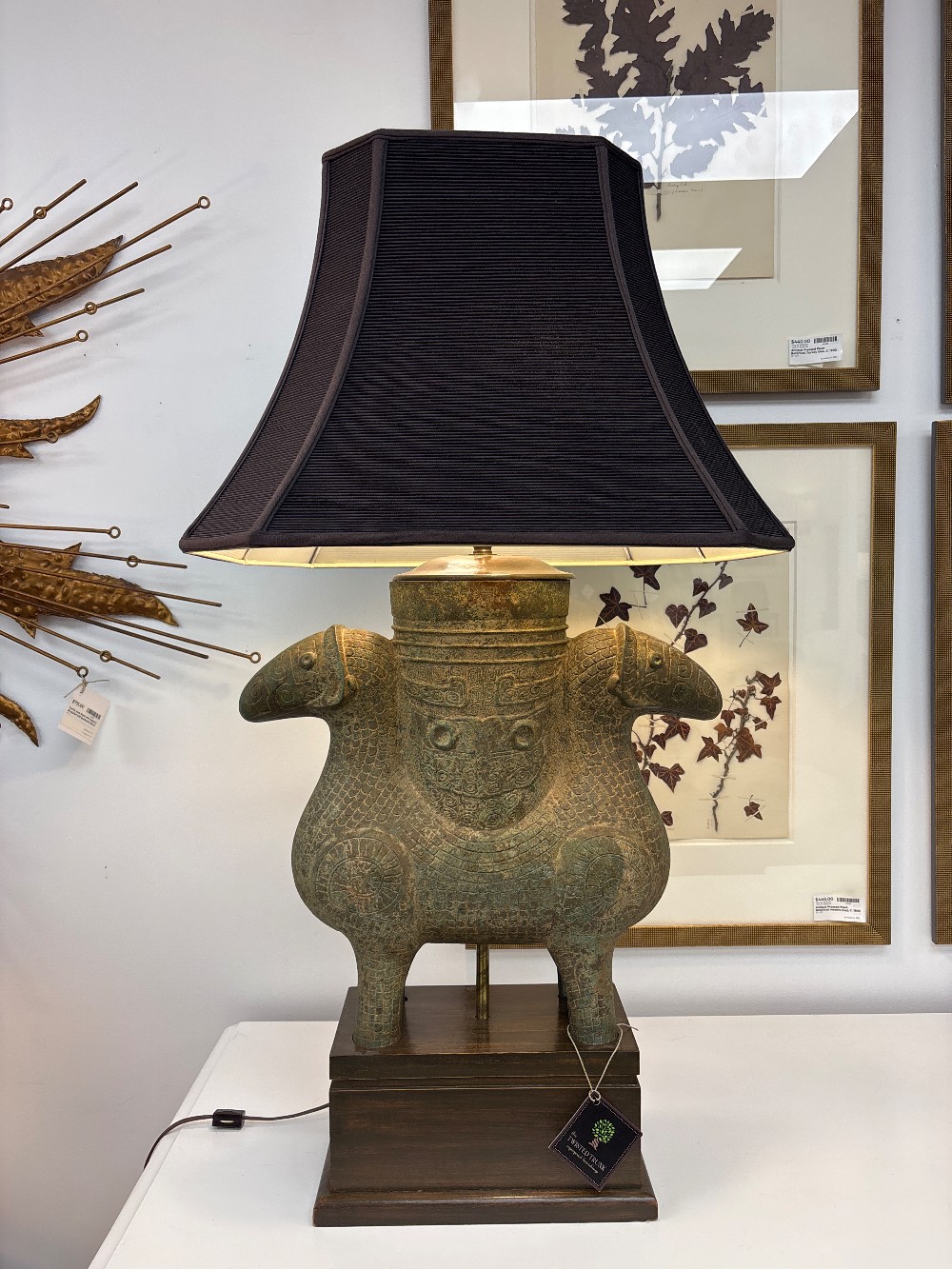 Mid-Century Bronze Double Ram Shang Dynasty Lamp