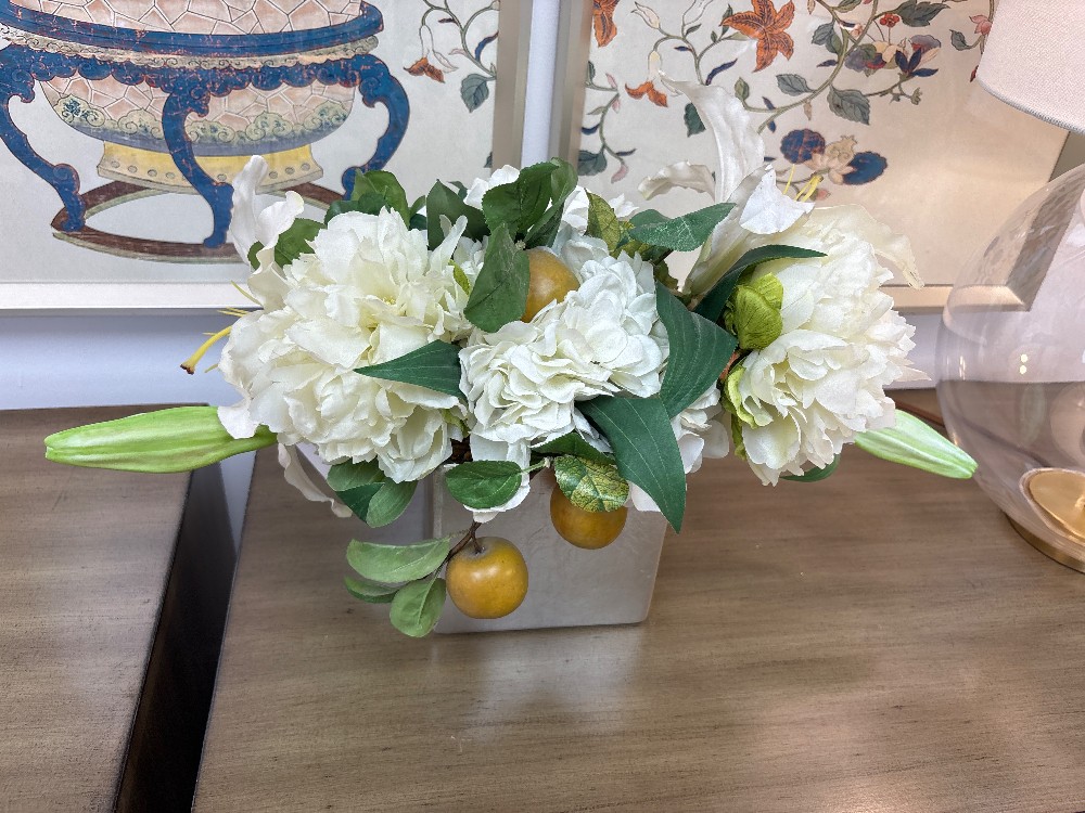 Faux Spring Flower Arrangement in Silver Planter