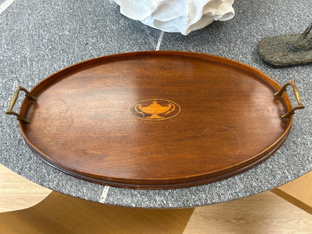 Antique Inlaid Mahogany Urn Serving Tray