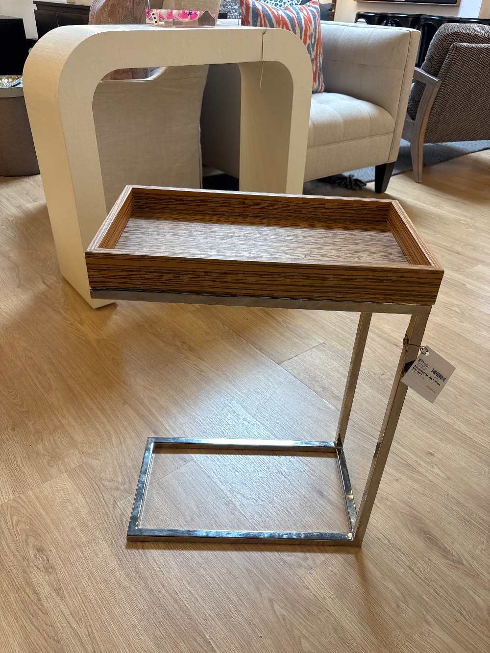 Zebrawood Tray Top C-Shape Side Table