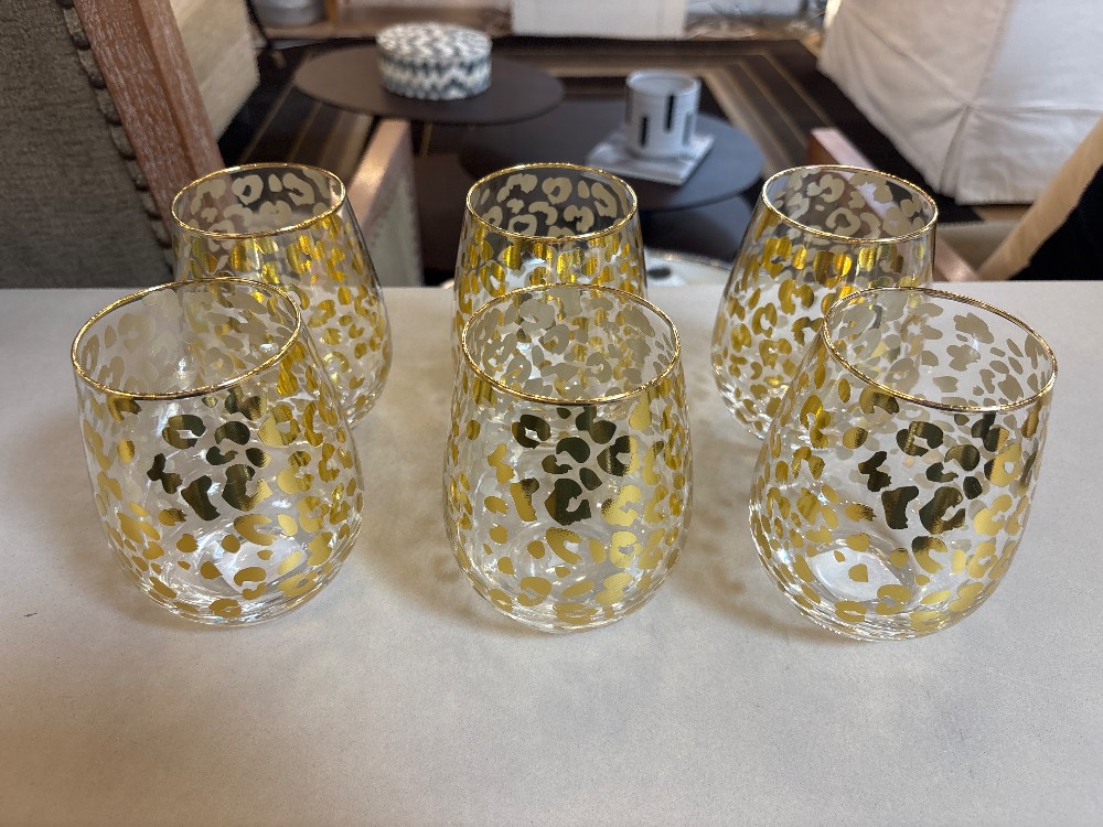 Leopard Print Stemless Wine Glasses, Set of 6