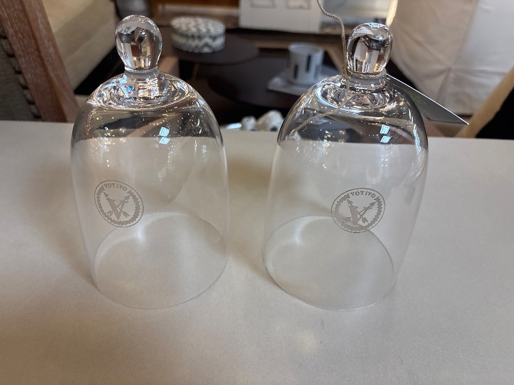 Small Glass Votivo Cloches, Pair