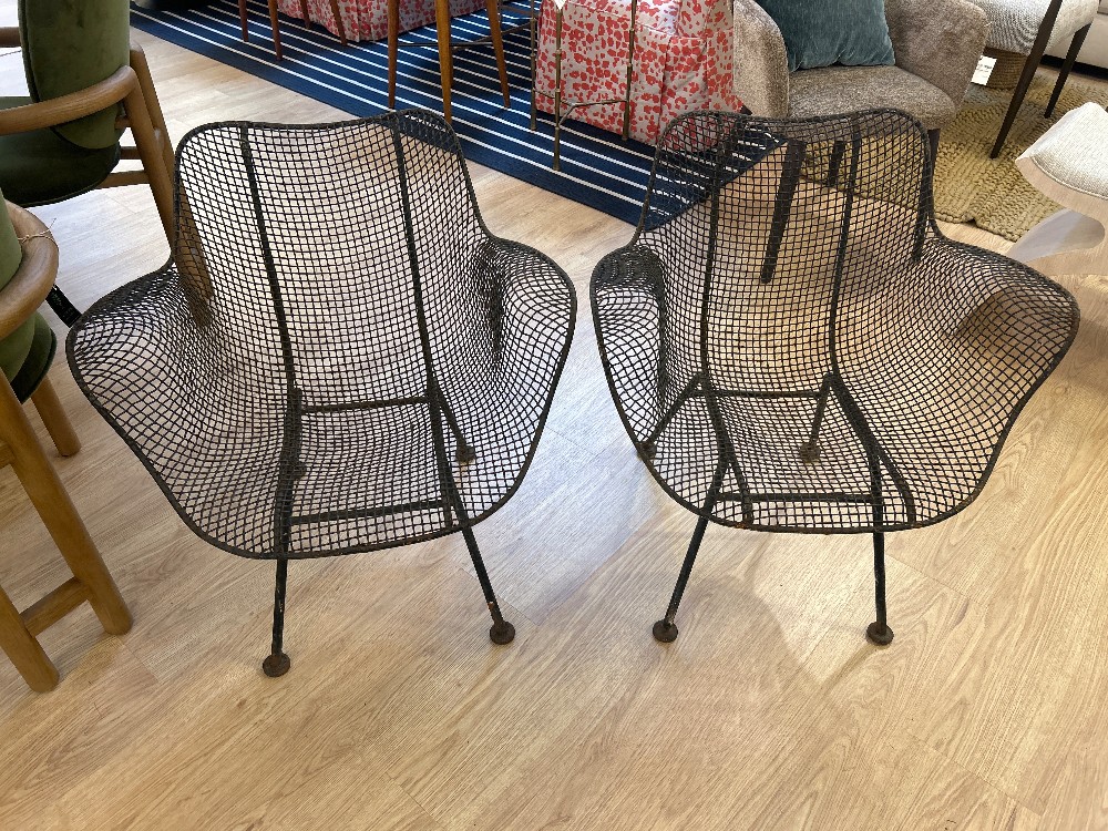 Russell Woodard Sculptura Iron Mesh Chairs, Pair