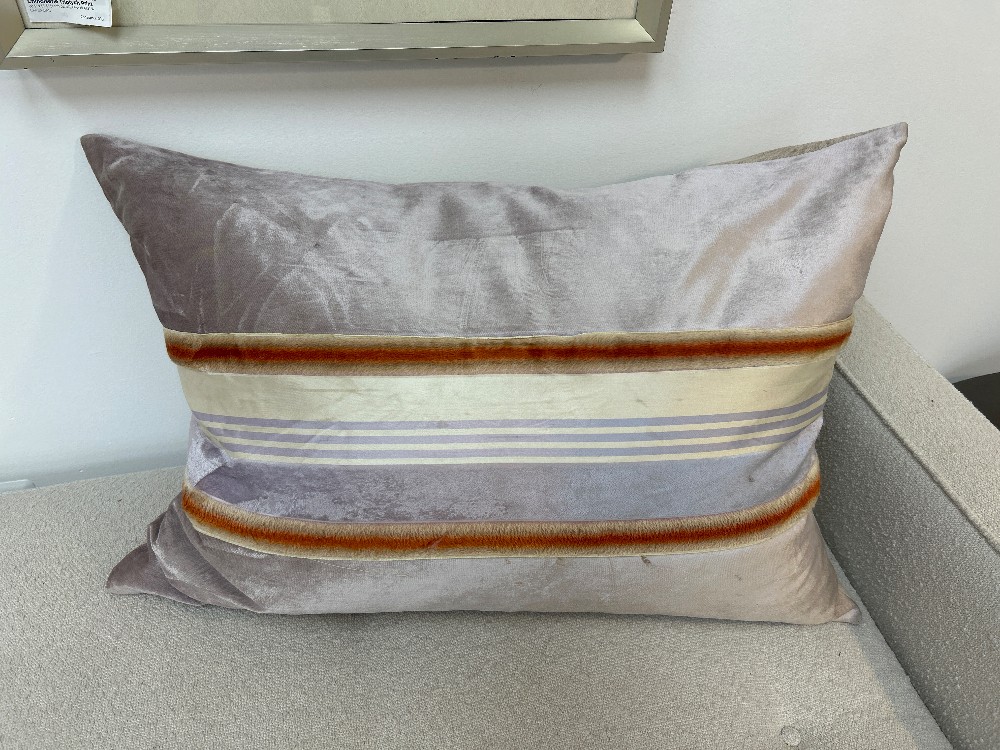 Striped Velvet Linen Back Throw Pillow, Made in France