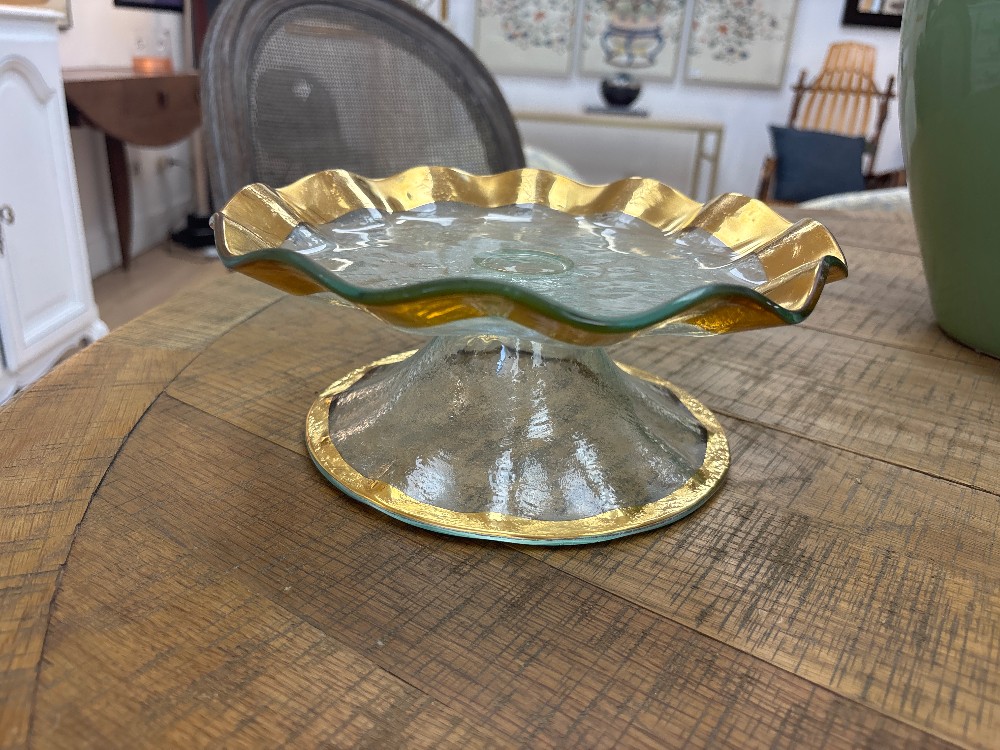 Annieglass Ruffle 24K Gold Pedestal Cake Plate