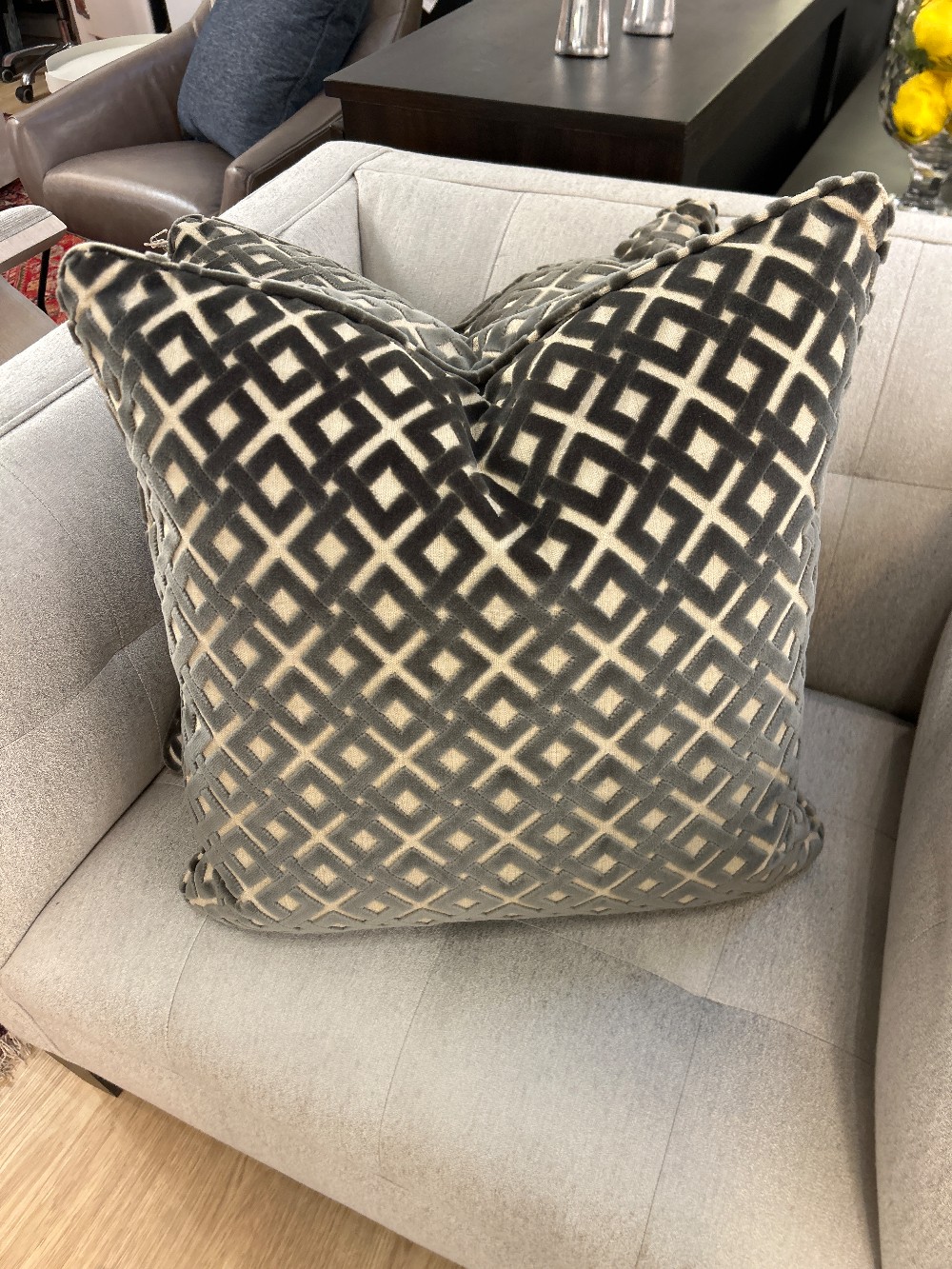 Ethan Allen Geometric Cut Velvet Throw Pillows, Pair